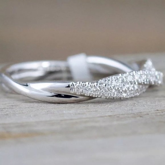 Twisted Rope Twist Simple Classic Jewelry Tail Ring Bridal Wedding Engagement - Picture 2 of 3